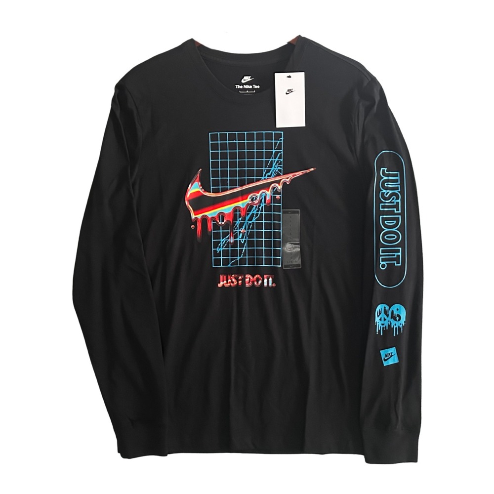 Nike Sportswear Heatwave Long Sleeve T-Shirt Black Neon Drip Graphic Mens L NWT